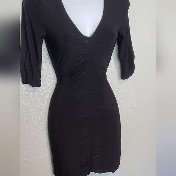 💚5/$25 True Light LBD Black Bodycon Ruched Stretch Knit Mini Dress Size Small - Picture 6 of 8
